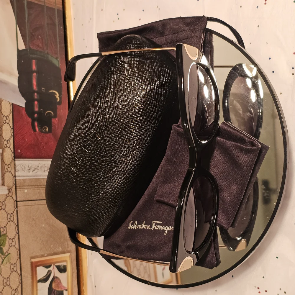Authentic Salvatore Ferragamo Oval Black and Gold Oval Sunglasses - Picture 9 of 16